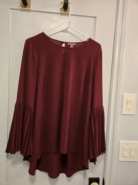 Vince Camuto Wine Pleated Bell-Sleeve Blouse
